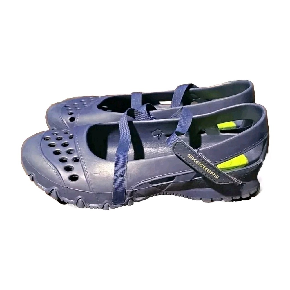 Skechers Cali Gear Mary Jane Rubber Shoe Women Sz 7 Blue Adjustable Washable 23C